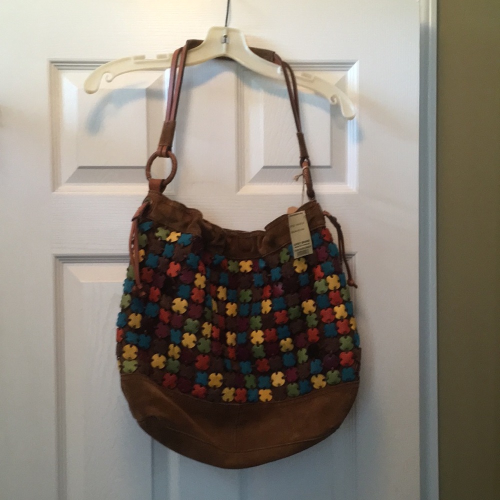 Vintage LUCKY BRAND Multicolor Round Circle Details Suede Shoulder Bag N…